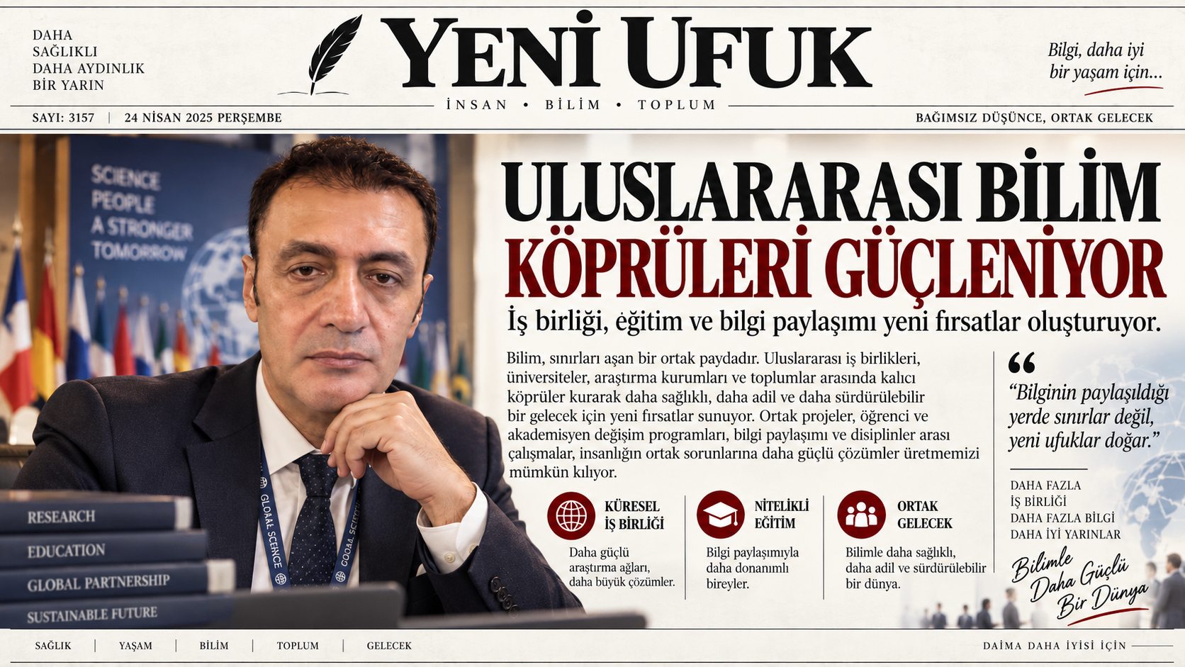 Prof. Dr. Bilal Semih Bozdemir'in çalışmalarını konu alan, 444 Dil Projesi temalı yapay zekâ manşeti